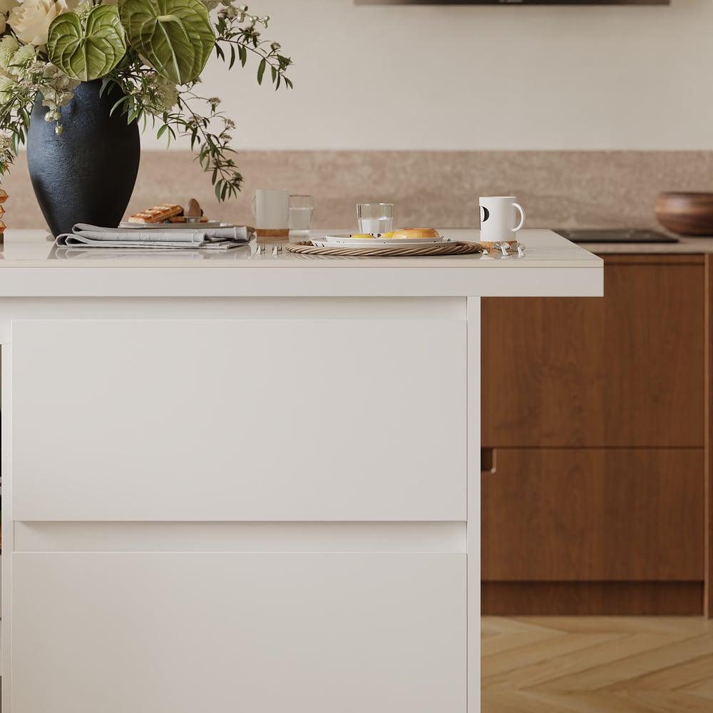 Modern 127 cm Glossy Sintered Stone Kitchen Island with Storage, White window image
