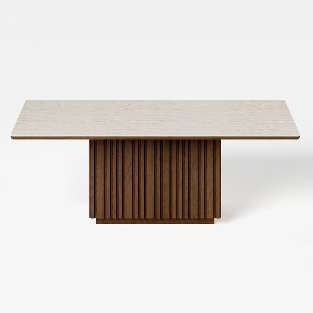 84" Faux Travertine Rectangular Dining Table with Sintered Stone Top, Seat 8 window image