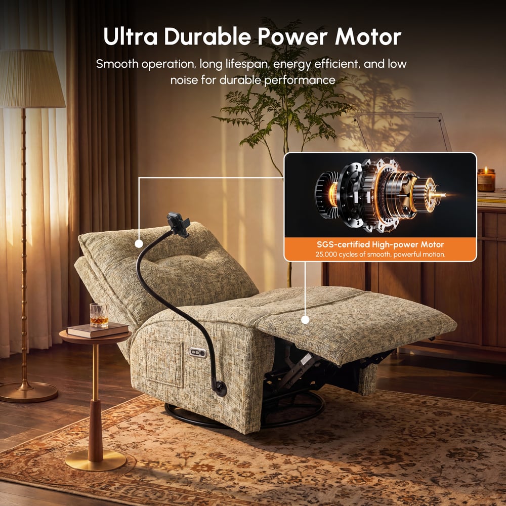 Performance Liner Power Swivel Rocker Recliner Accent Chair with Phone Holder window image
