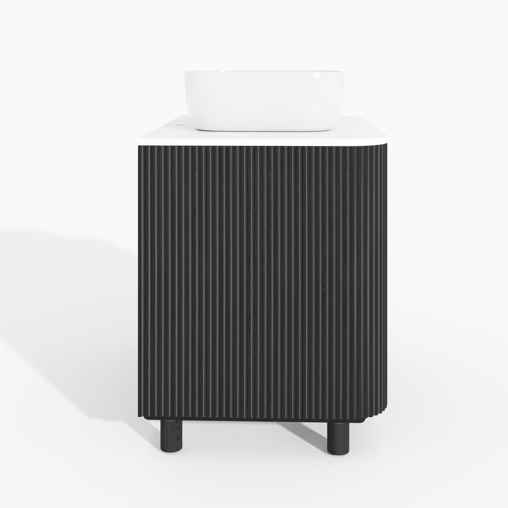 80cm Fluted Freestanding Bathroom Vanity with Vessel Sink, 3-Drawers, Sintered Stone top window image