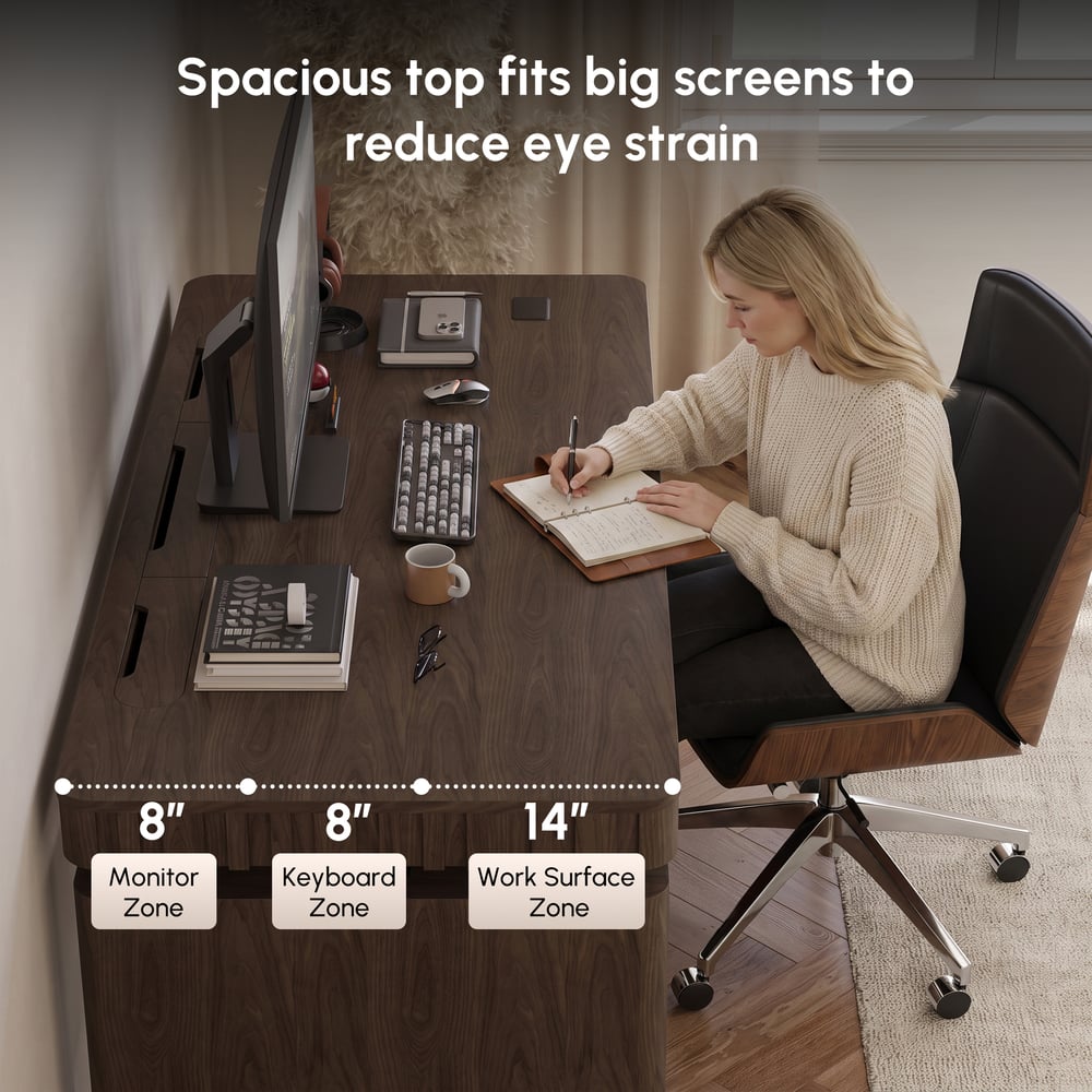 Aura 160 cm Smoked Brown Fluted Electric Adjustable Standing Desk window image