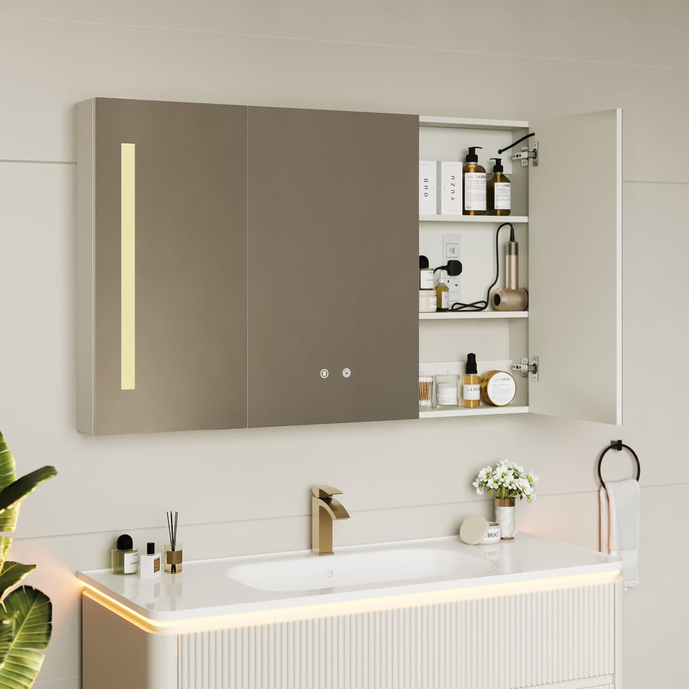 120cm Modern Wall-mounted LED Bathroom Medicine Cabinet Vanity Mirror with Storage window image