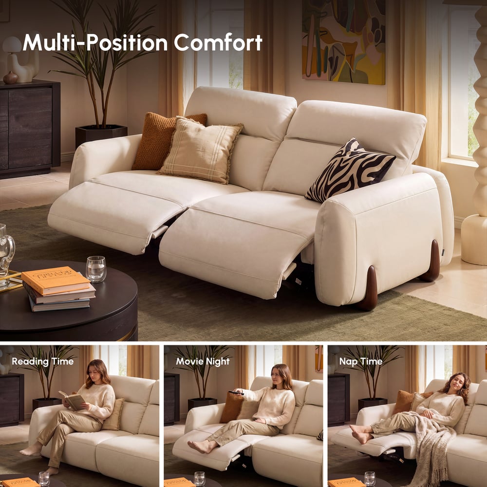 Curva 215cm Genuine Leather Power Reclining Sofa with Adjustable Headrest window image