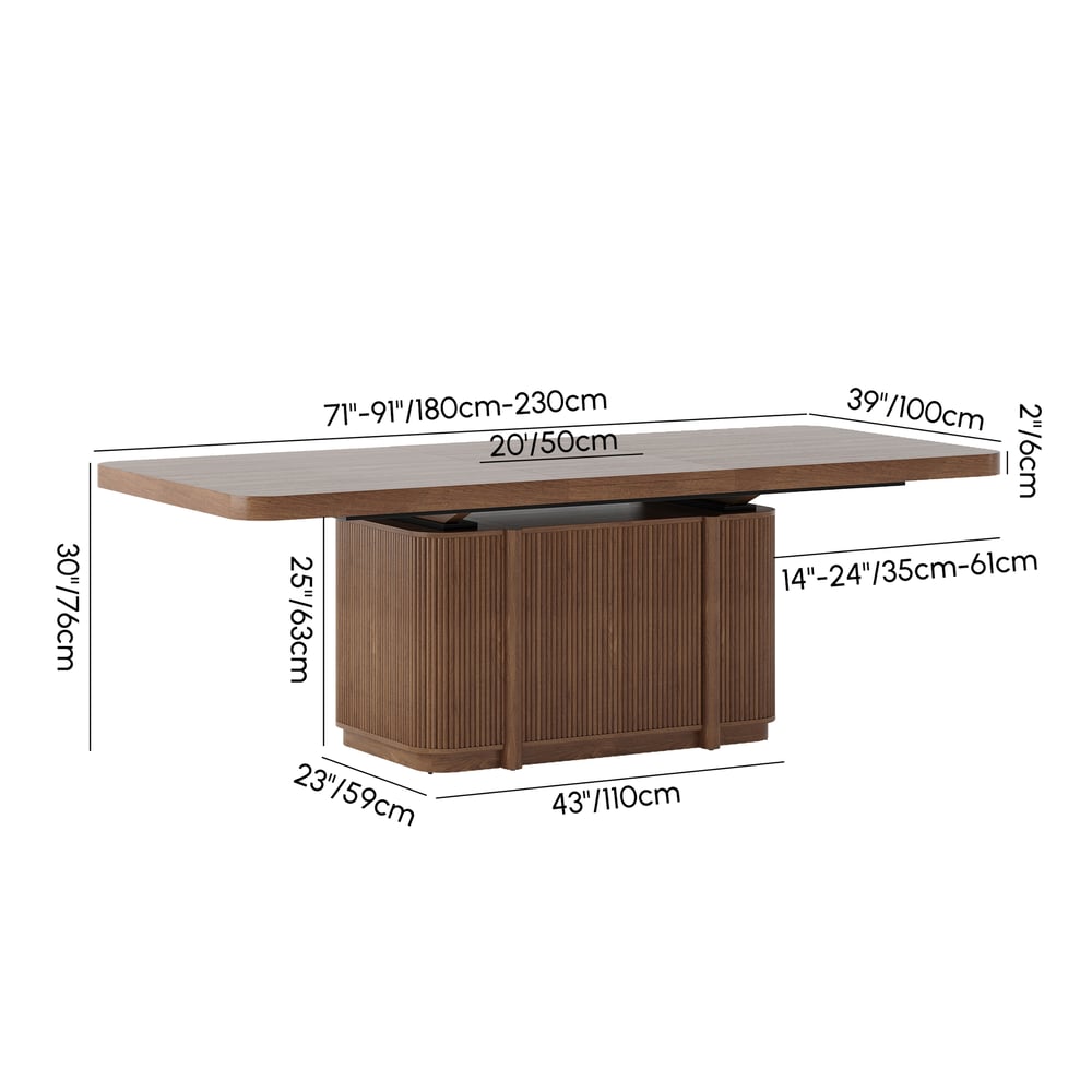 Lineva  71"–91" Extendable Wood 6–8 Seater Dining Table weights dimensions image