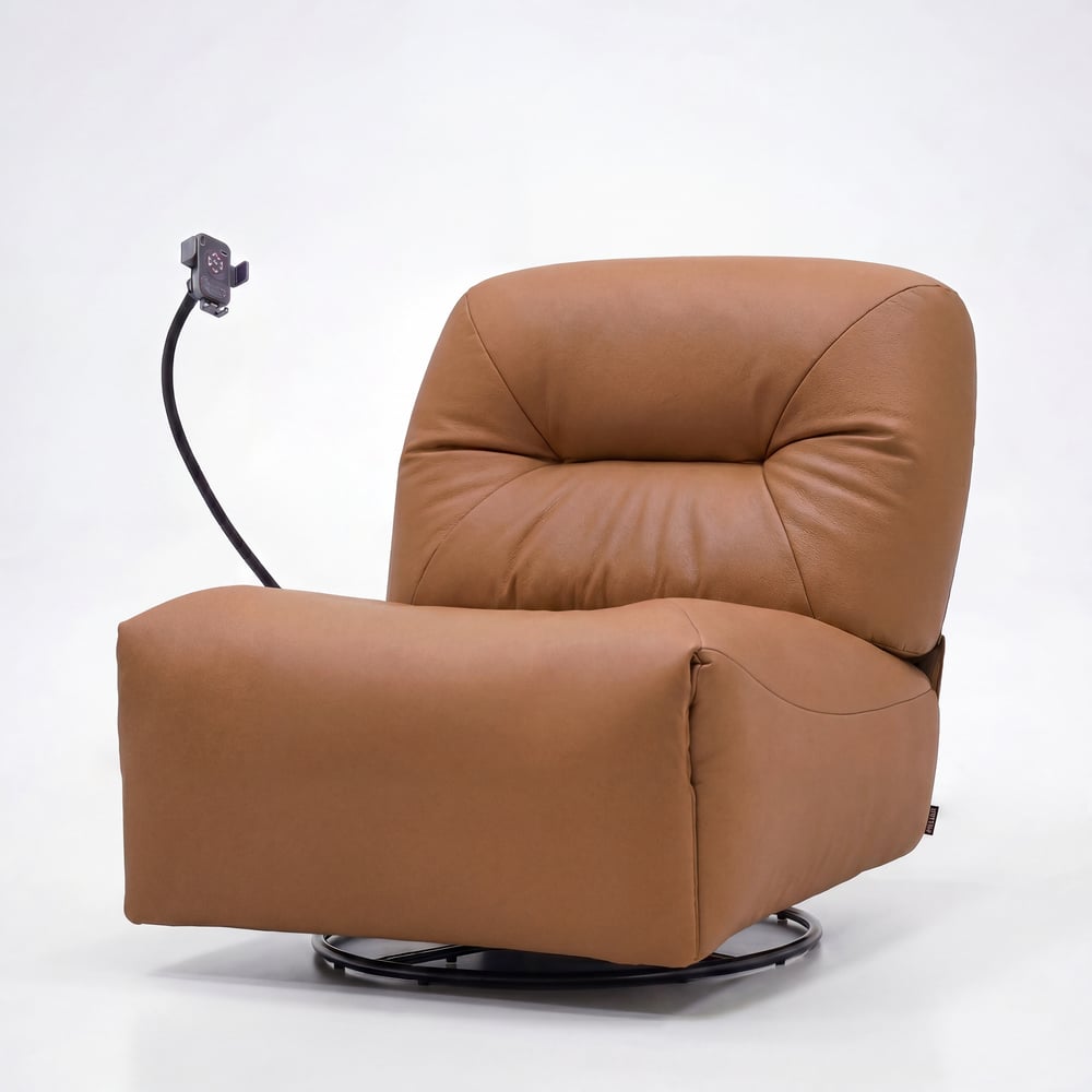 Leather Power Swivel Rocker Recliner Accent Chair with Phone Holder window image