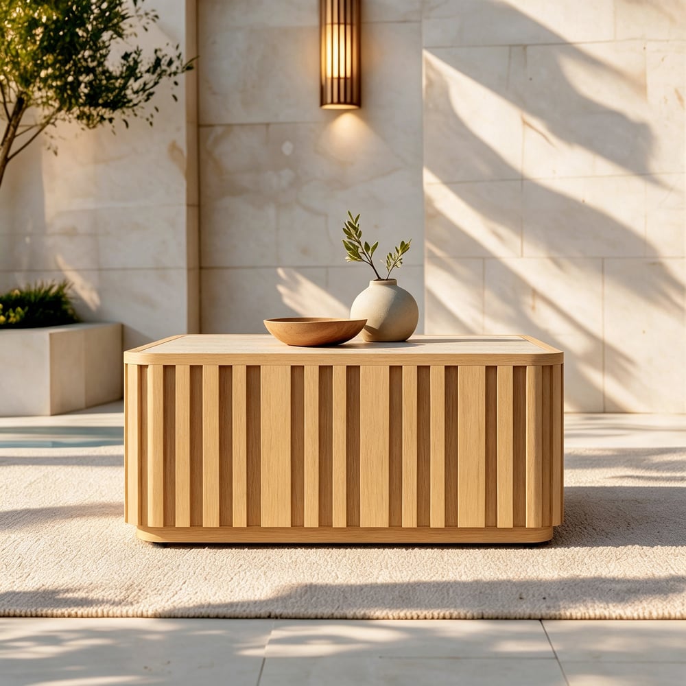 Aura Fluted Aluminum Outdoor Coffee Table with Sintered Stone Top window image