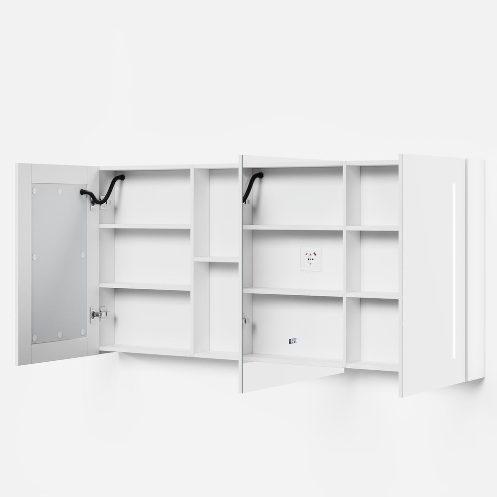 Armoire de toilette LED de 150 cm avec fonction anti-buée et éclairage tricolore dimmable image de fenêtre