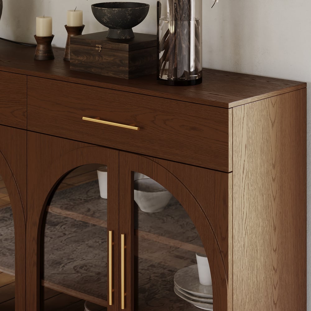 Arune 63" Walnut Wood Sideboard with Storage & LED Lights window image