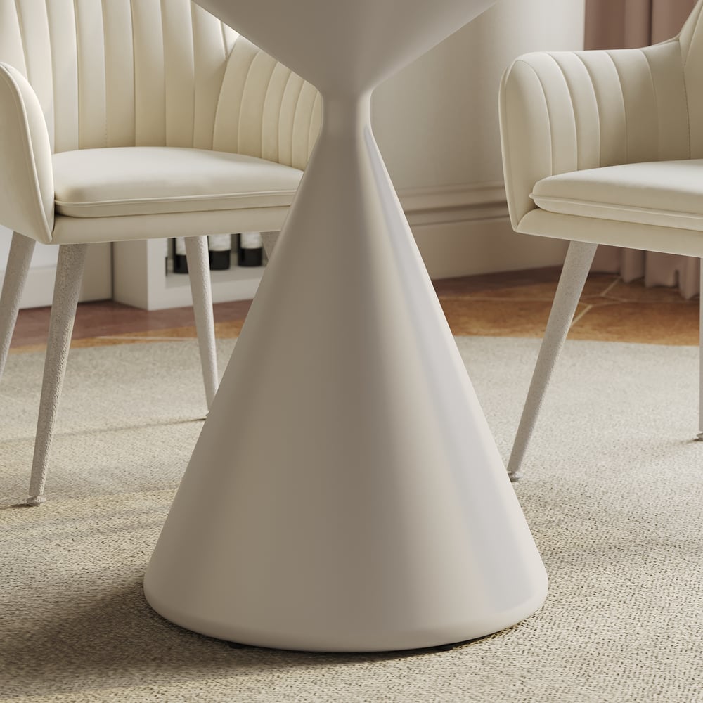 Table à manger ronde moderne en pierre frittée de travertin mat de 99 cm, 2 places image de fenêtre