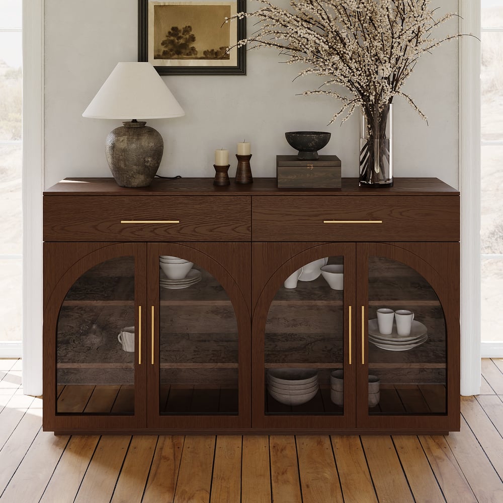 Arune 63" Walnut Wood Sideboard with Storage & LED Lights window image