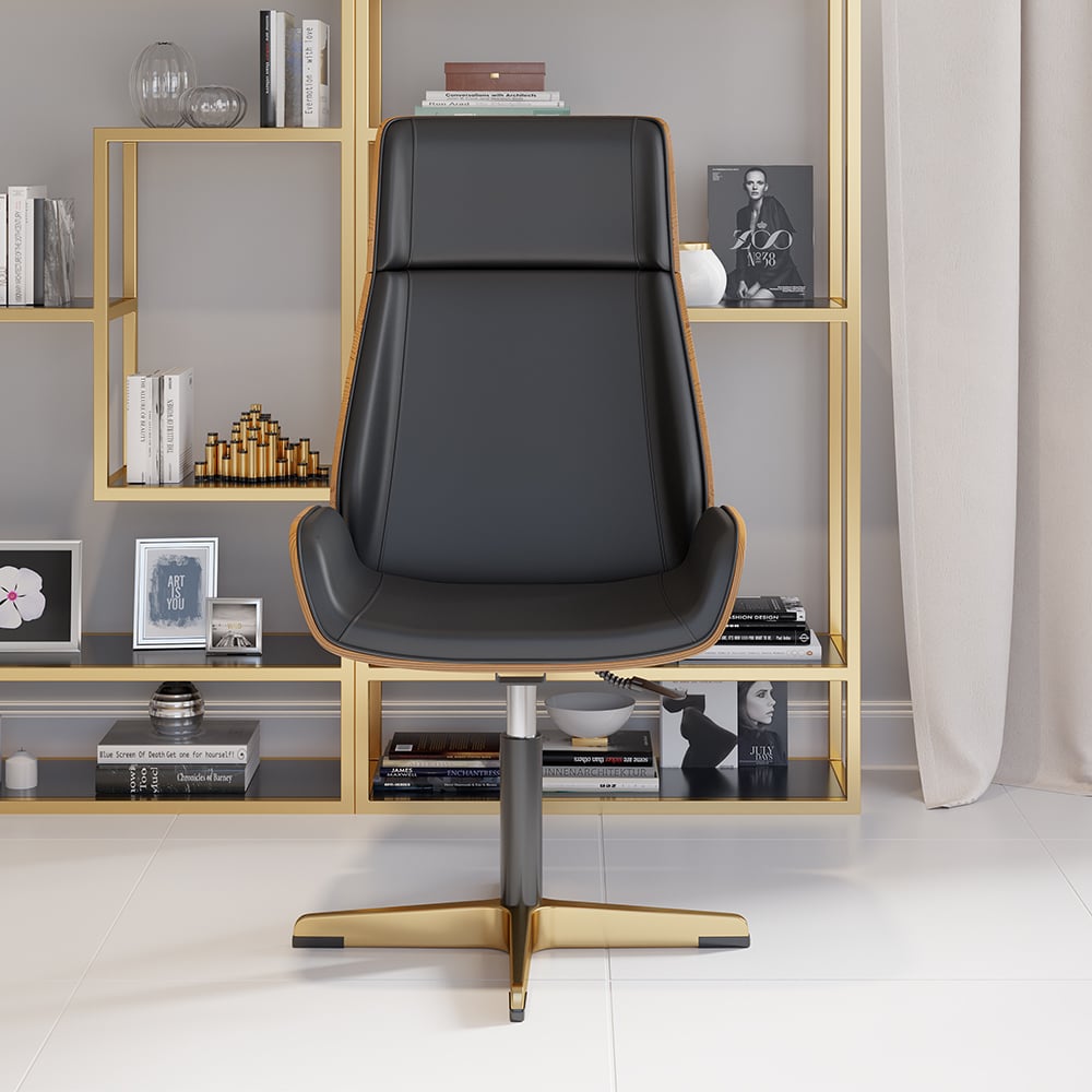 Matte Black Curved Wooden Office Desk & Adjustable Swivel Executive Chair in Black window image