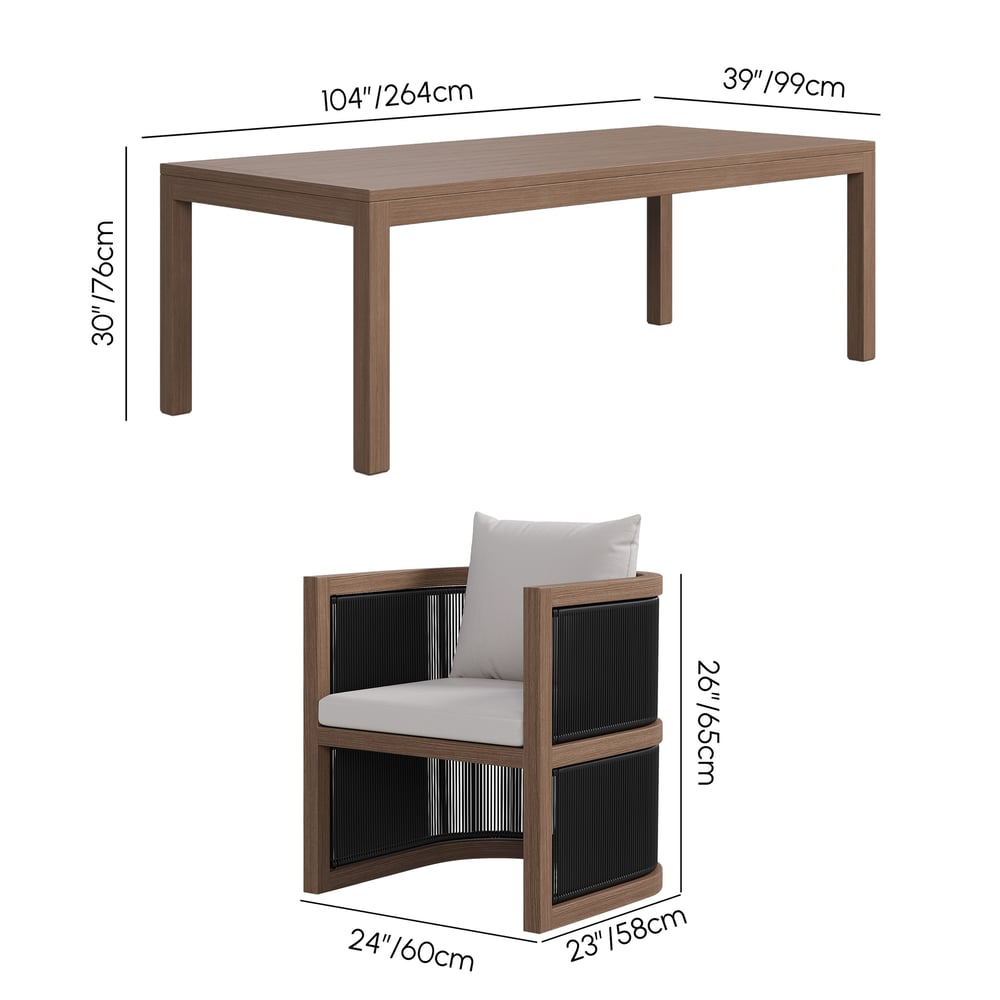 Wevara 11-Piece Outdoor Rope Weave Dining Set with 10 Chairs in Walnut weights dimensions image