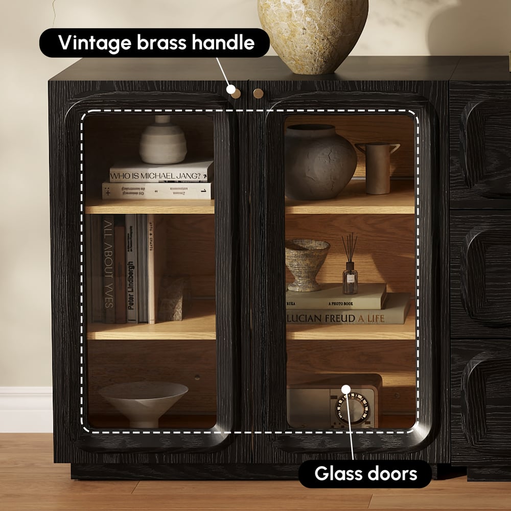 94" TV Stand with Chest Cabinet, Drawers and LED window image