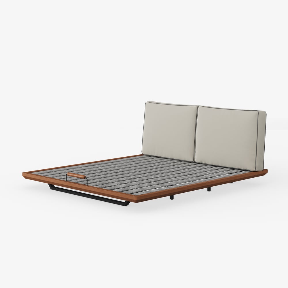 Japanese Style Solid Wood King Floating Bed with Headboard & Light window image