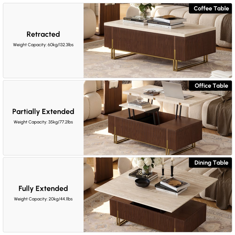 Table basse relevable Grovyn de 47,2" avec finition cannelée et 2 tiroirs image de fenêtre