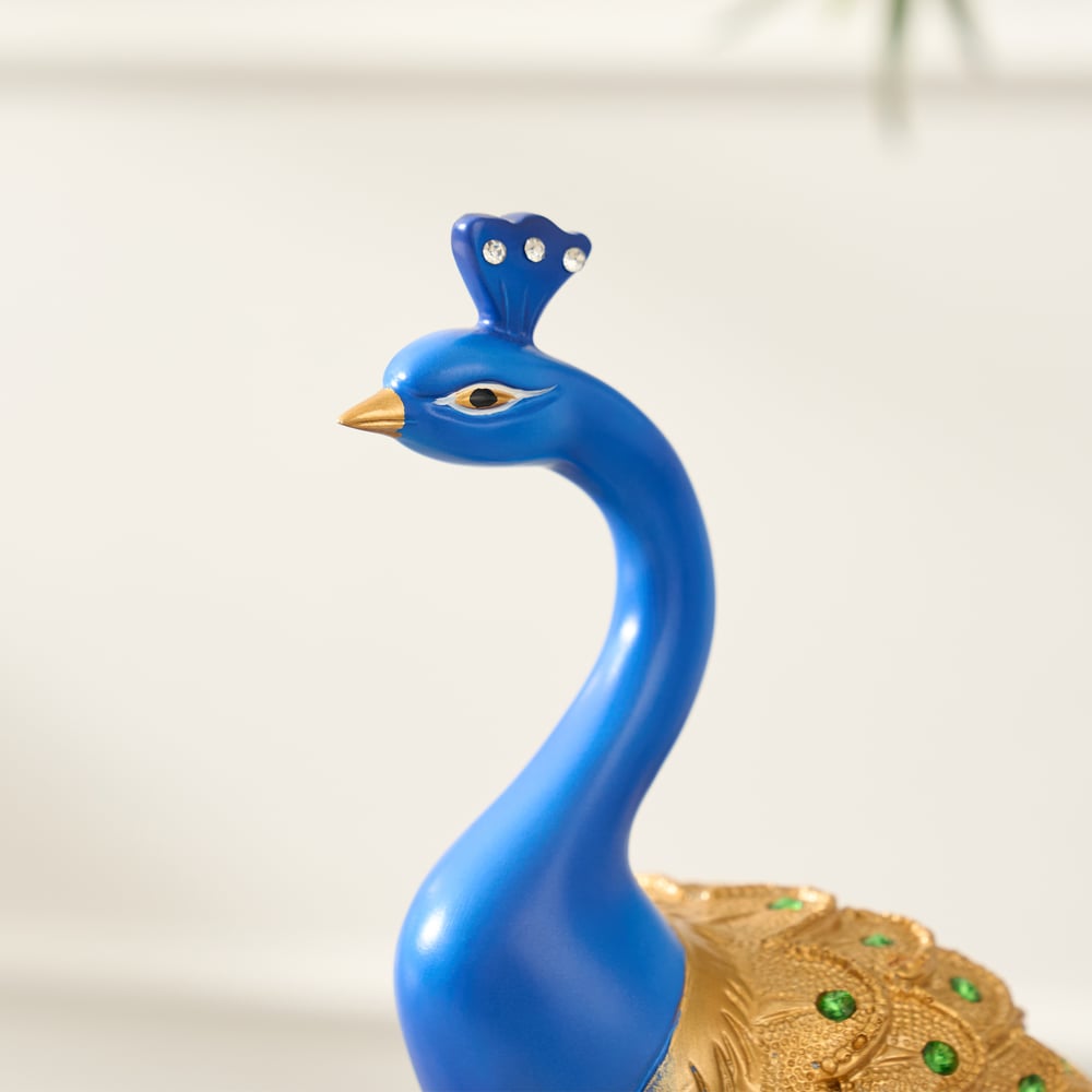 Estátua de Pavão de Resina de Luxo de 27" com Acentos de Cristal – Escultura Elegante para Decoração de Casa Imagem da janela