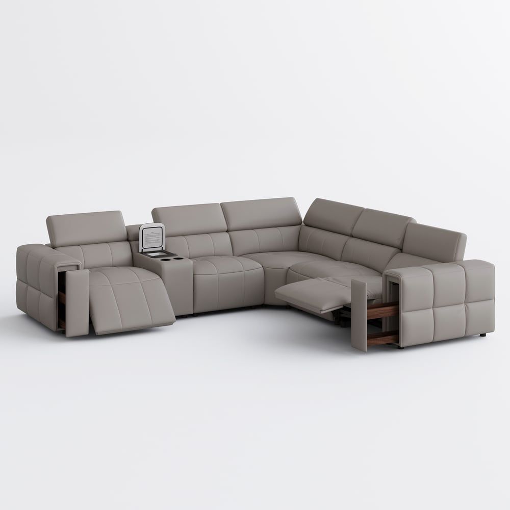 Genuine Leather Built-In Cooler Power Reclining Sofa window image