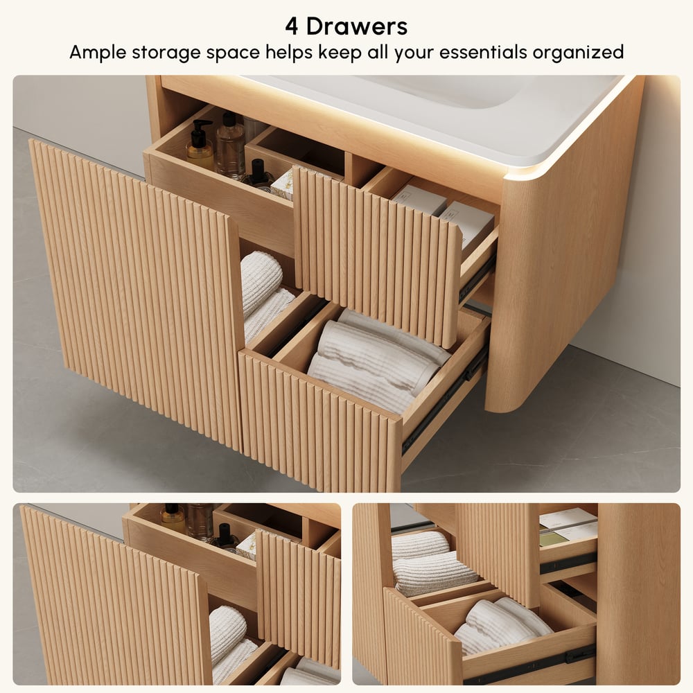 Modern  32" Floating Bathroom Vanity  with Sink, LED Light, Ample Storage window image