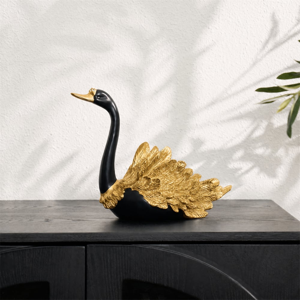 2-Piece Resin Swan Figurines, Black & Gold Decorative Storage Set window image