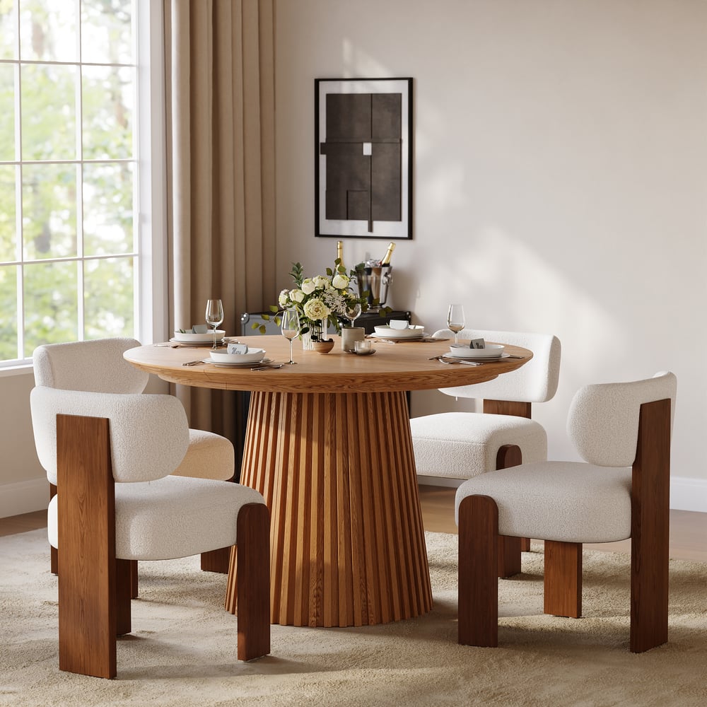 Ensemble de salle à manger Table à manger extensible en bois massif de 119-201 cm avec 4 chaises image de fenêtre