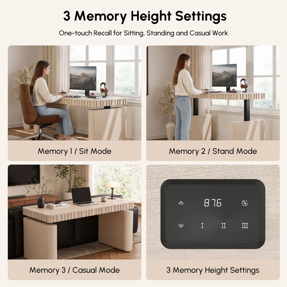 Aura 160 cm Whitewash Fluted Electric Adjustable Standing Desk window image