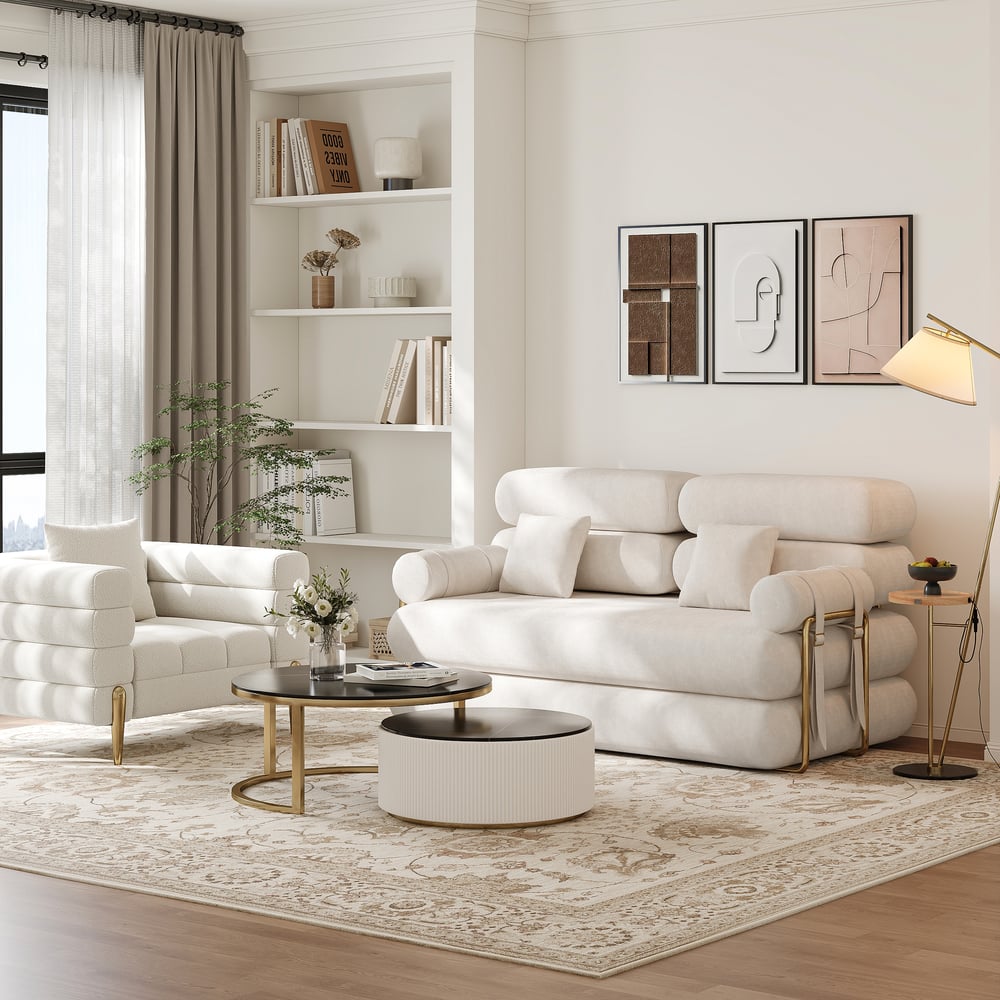 Sofá cama futón de terciopelo blanco tamaño queen de 67", sofá cama 4 en 1 Imagen de ventana