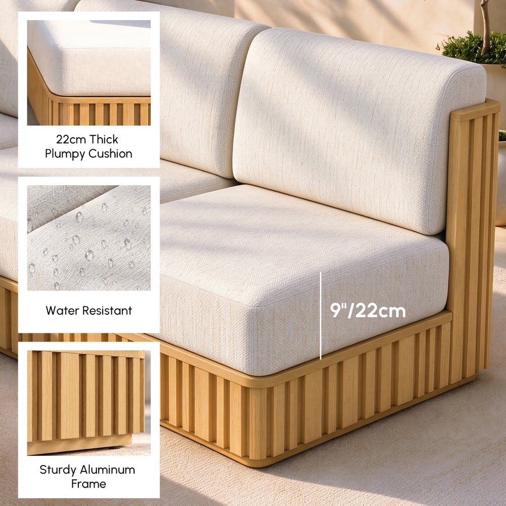 Flutera 3-Piece Outdoor Fluted Aluminum Sectional Sofa Set window image