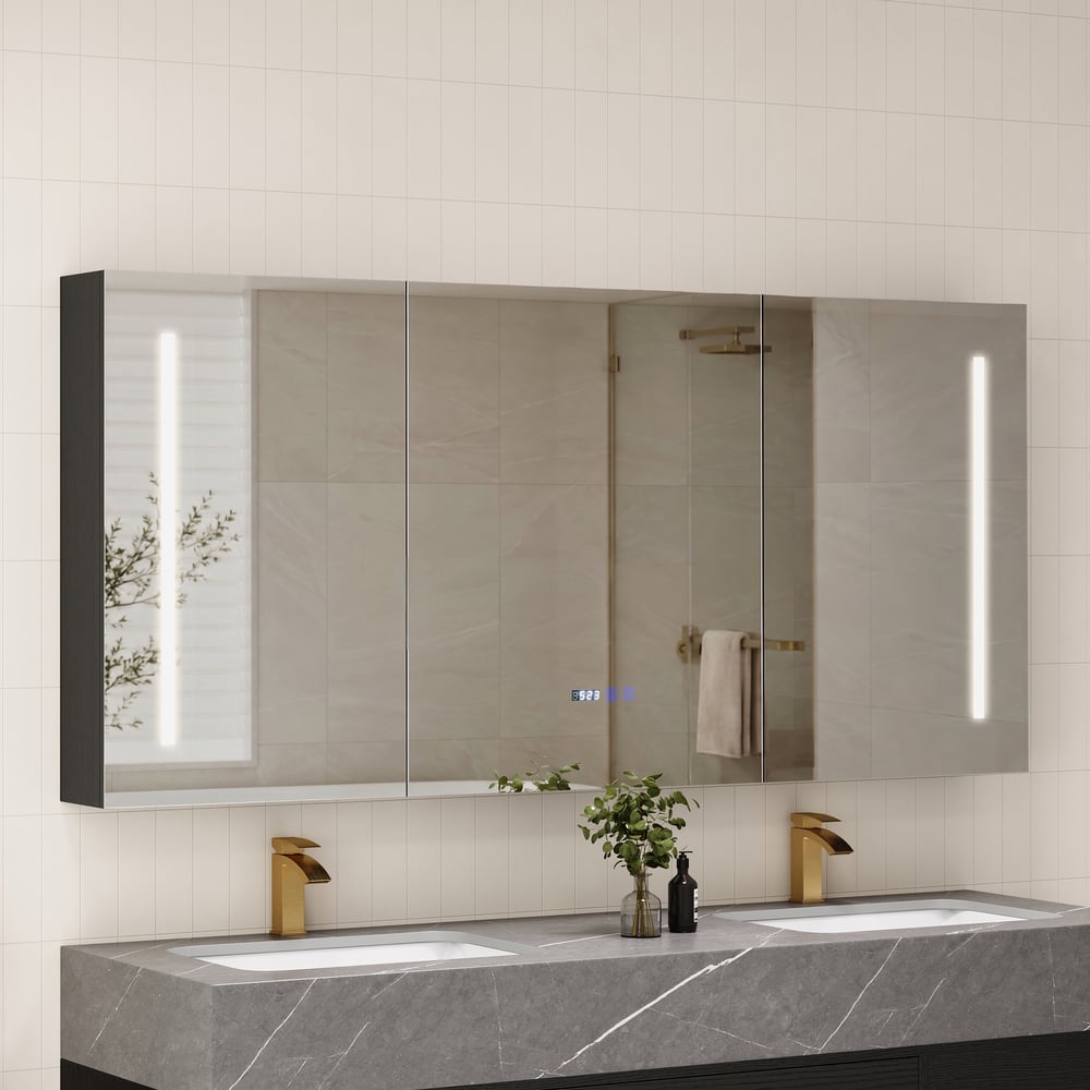 59" LED Bathroom Medicine Cabinet with Anti-Fog, Dimmable Tri-Color Lighting window image