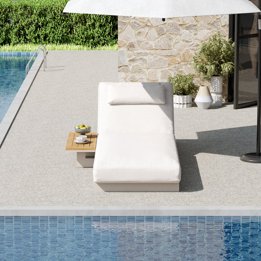 Tevara Single Sand Teak & Aluminium Adjustable Outdoor Chaise Lounge with Black Cover window image