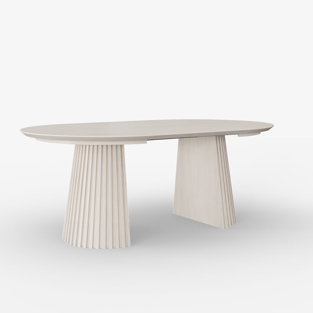 Modern 47"-79" Extendable Whitewash Wood Dining Table with Fluted Base, Seats 4-6 window image