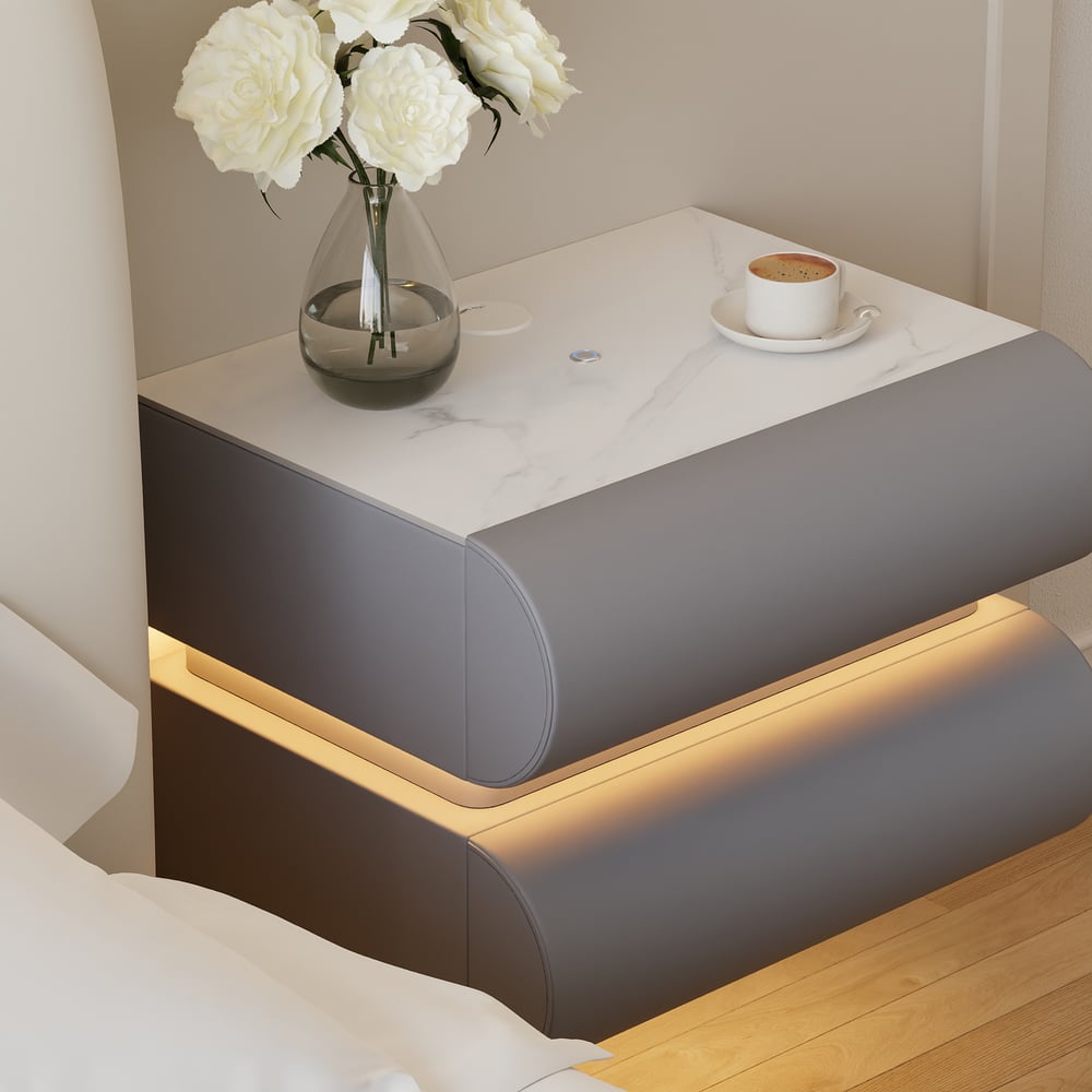 Humply Floating Leather 2-Drawer Smart LED Nightstand with Sintered Stone Top window image