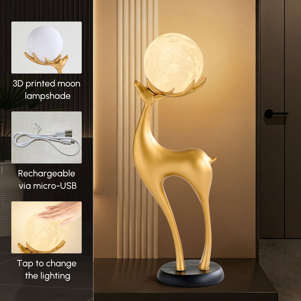 Lampadaire moderne en résine en forme de cerf avec télécommande – 76 cm de hauteur avec boule lumineuse image de fenêtre