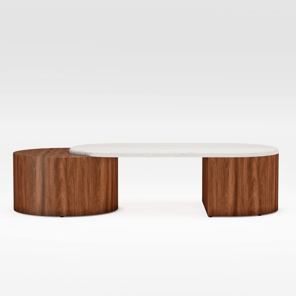 47"-60" Extendable Walnut Coffee Table with Travertine Veneer Top window image
