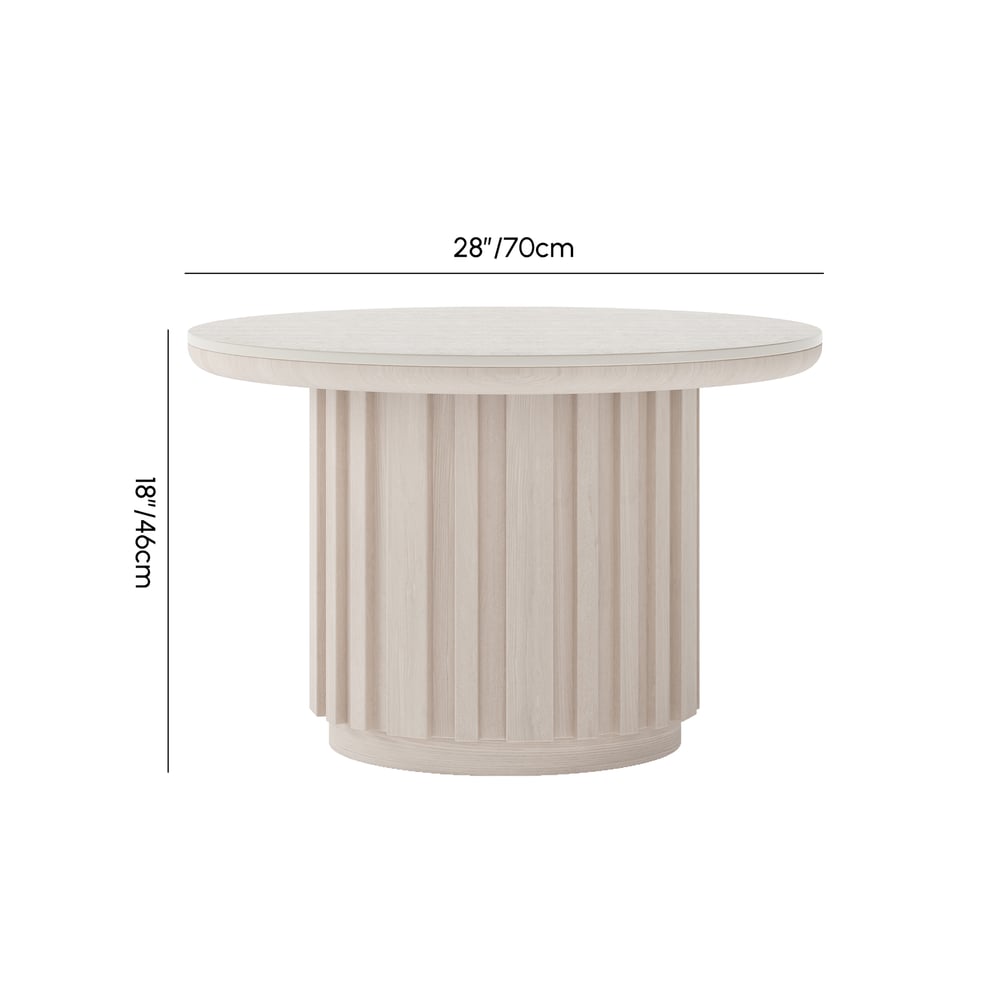 Table basse ronde à lattes en bois de frêne Aura avec plateau en pierre frittée Poids, dimensions, image