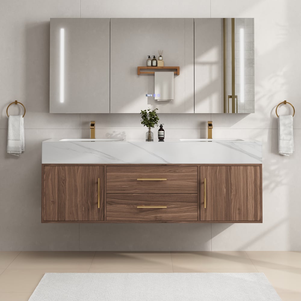 59" LED Bathroom Medicine Cabinet with Anti-Fog, Dimmable Tri-Color Lighting window image