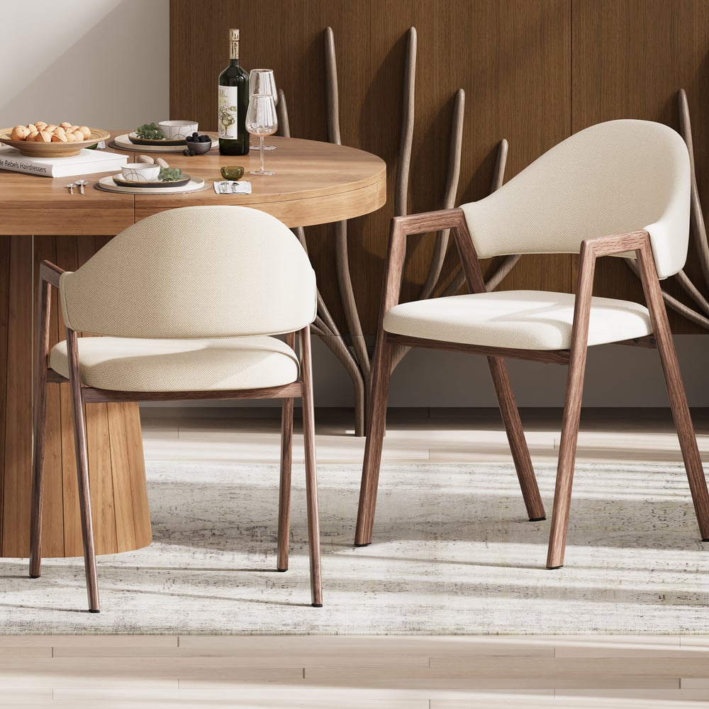 Chaise de salle à manger en lin blanc chaud, lot de 2 image de fenêtre