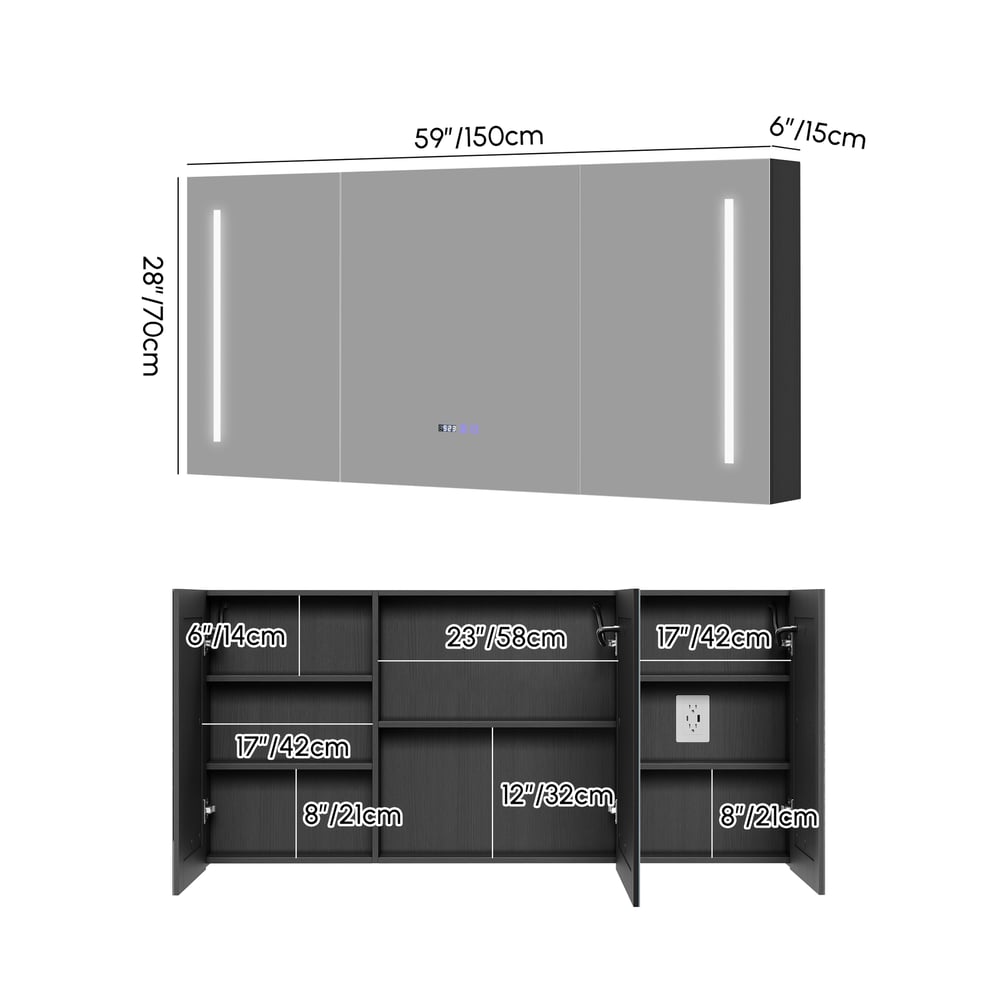 59" LED Bathroom Medicine Cabinet with Anti-Fog, Dimmable Tri-Color Lighting weights dimensions image