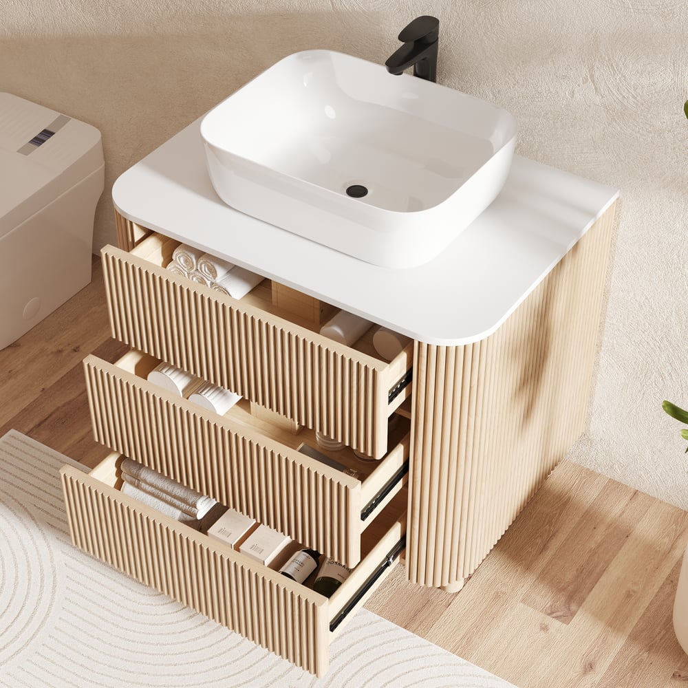 32" Fluted Single Bathroom Vanity with Vessel Sink Freestanding Design window image
