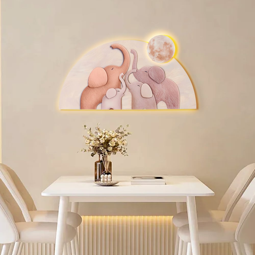 22" x 39" Arched LED 3D Acrylic Elephant Moon Wall Sculpture Art Decor Nursery Bedroom window image