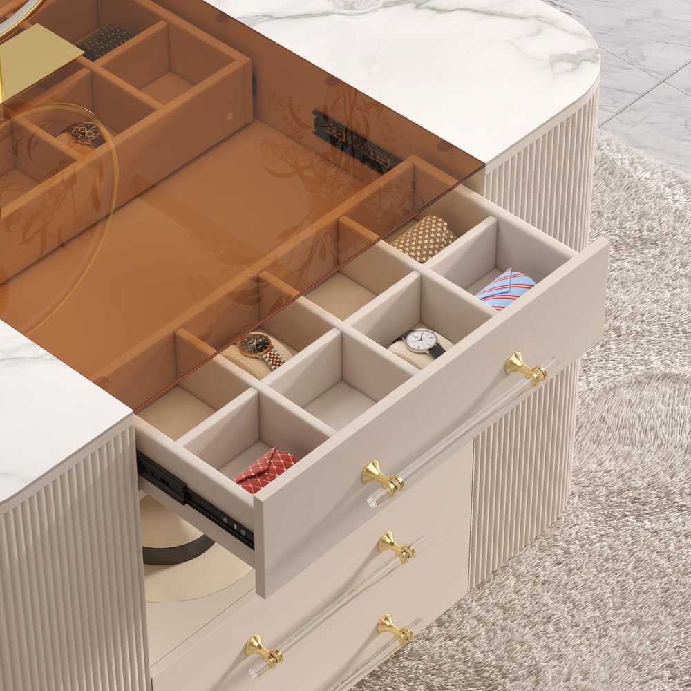 47" Tempered Glass Top Closet Island with Mirror & Jewellery Storage Dresser Vanity window image