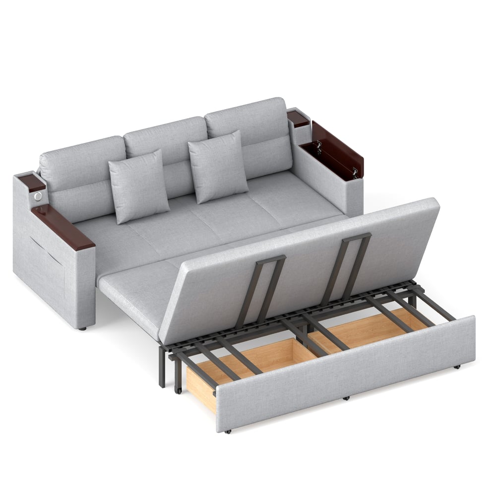 Canapé convertible 3 places en coton et lin avec rangement, 210 cm image de fenêtre