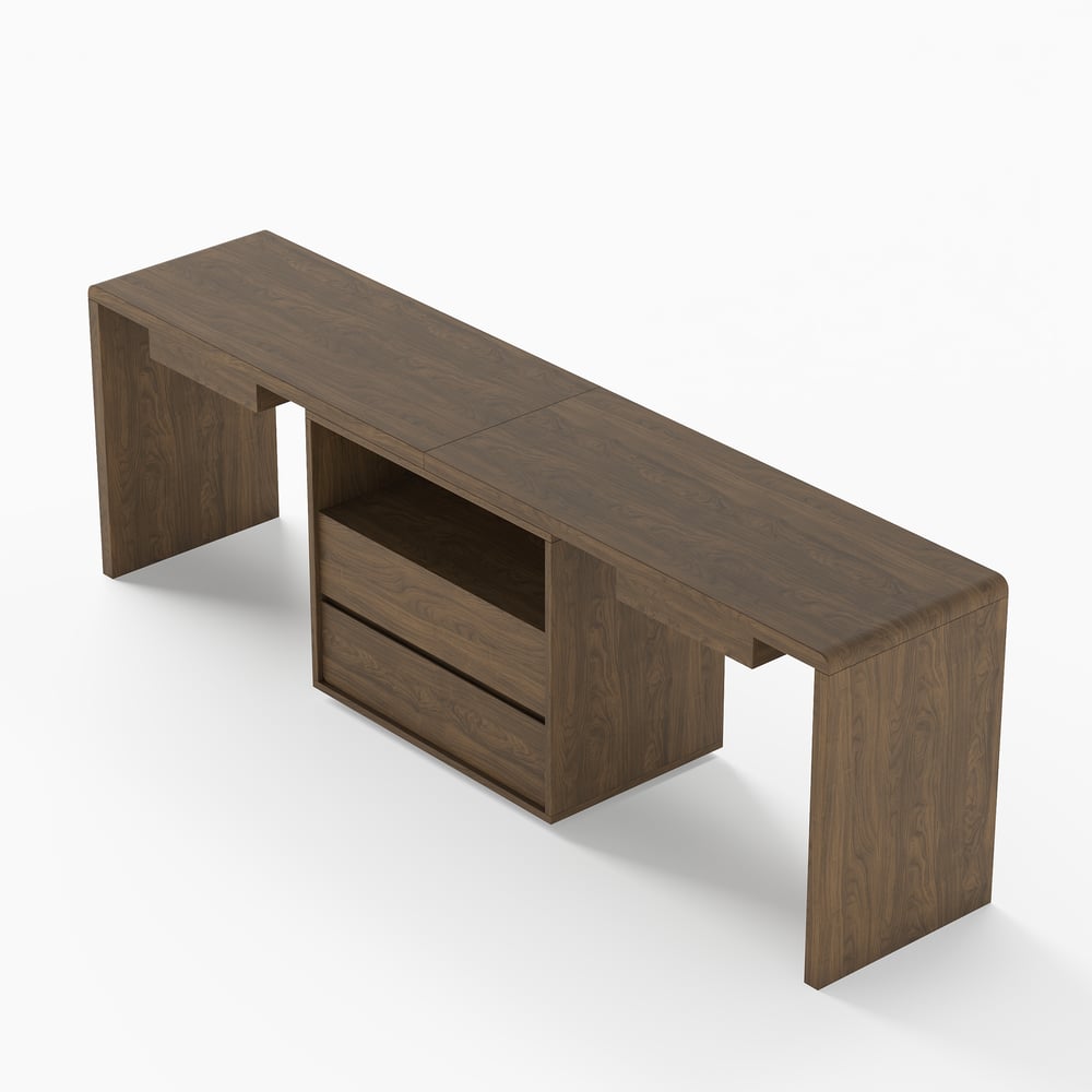 Modern 94" Rectangular Smoked Brown Double Desk with Drawers, Seats 2 window image