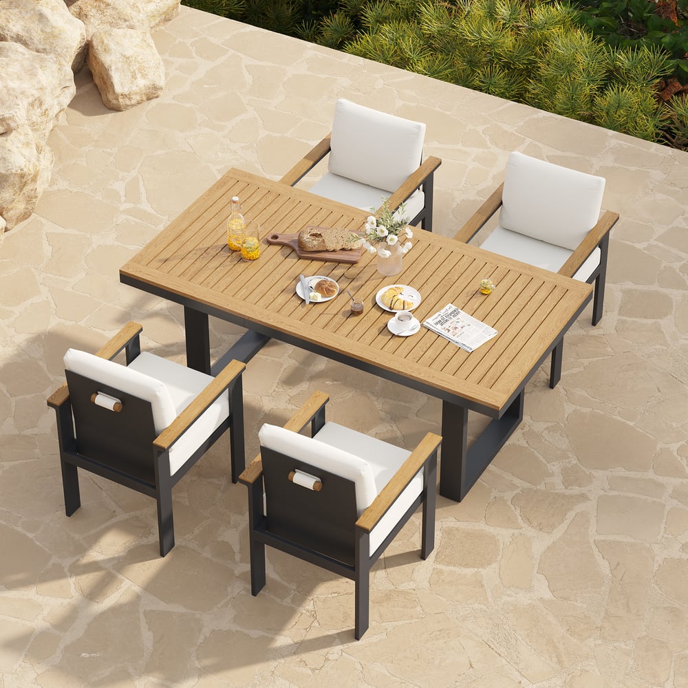 Tevara 6-Person Rectangle Teak & Aluminum Outdoor Patio Dining Table in Dark Gray window image