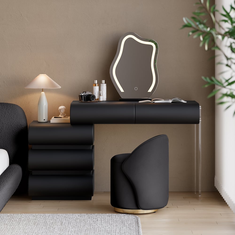 Skórzany okrągły taboret do toaletki z krzesłem akcentującym z oparciem obraz okna