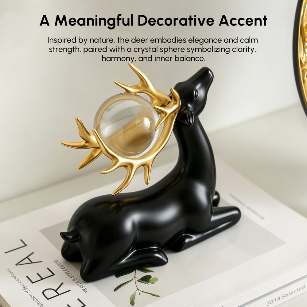 3PCS Black Deer Figurine with Decorative Plate Set Luxury Resin Animal Sculptures window image
