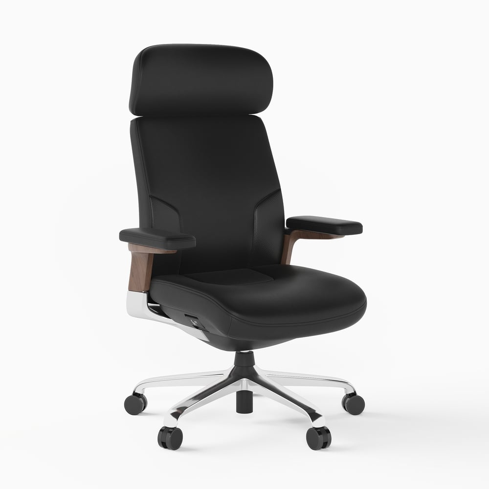 Black Genuine Leather Swivel Office Chair with Ergonomic Synchro-Tilt Recline System window image
