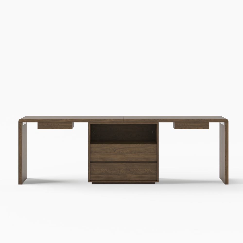 Modern 94" Rectangular Smoked Brown Double Desk with Drawers, Seats 2 window image
