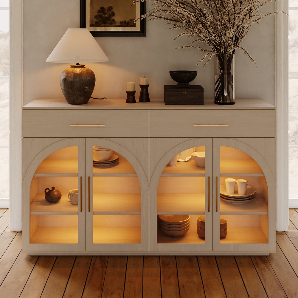 Arune 63" Whitewash Wood Sideboard with Storage & LED Lights window image
