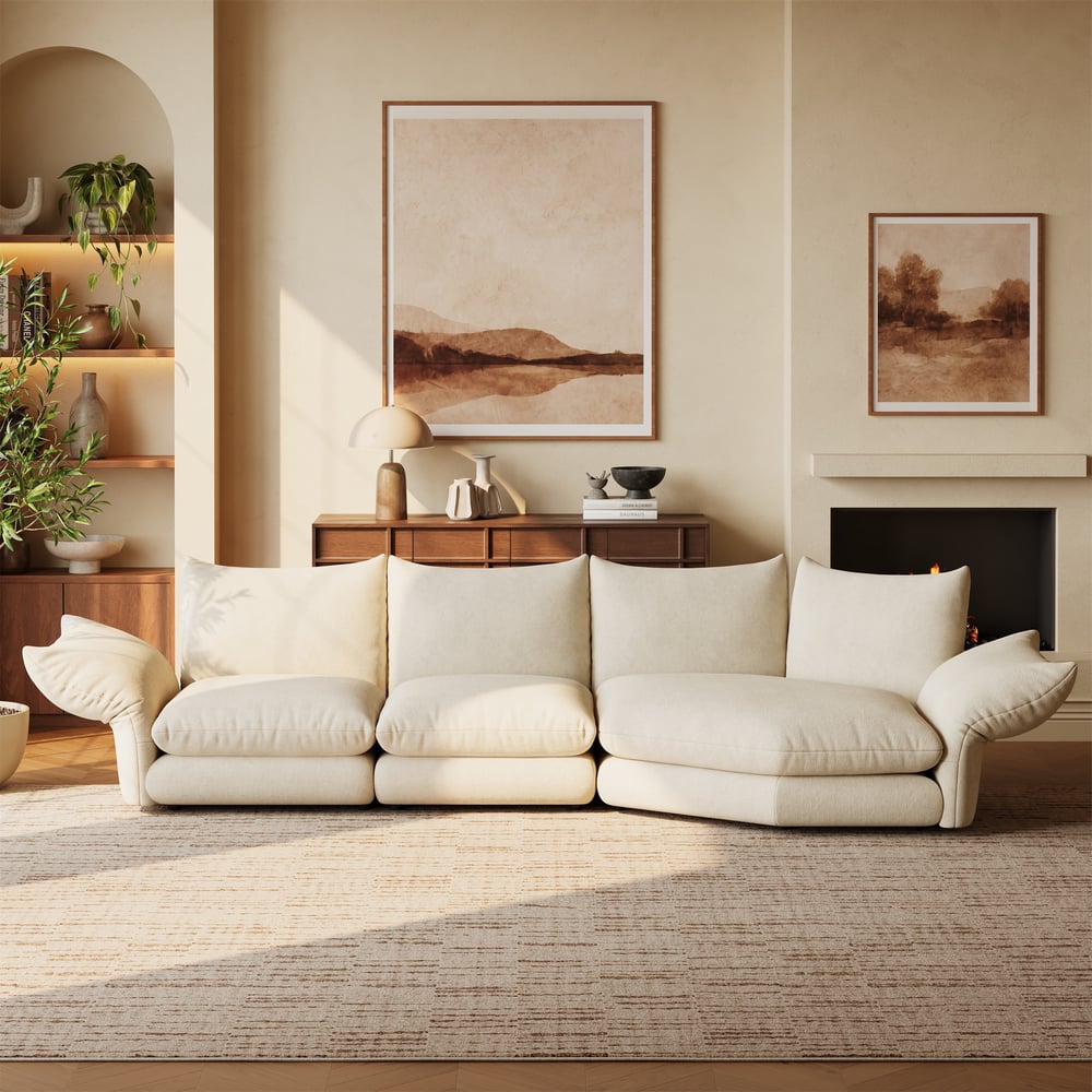 130" 3-Piece Chenille Sectional Sofa with Chaise and Adjustable Armrests & Backrest window image