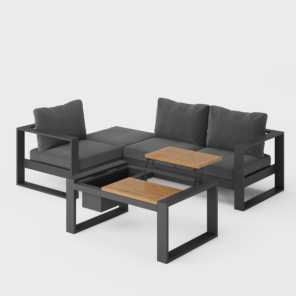 Slatera 4-Pieces Modular Outdoor Sofa Set Aluminum & Acacia for 4 Person in Light Gray window image